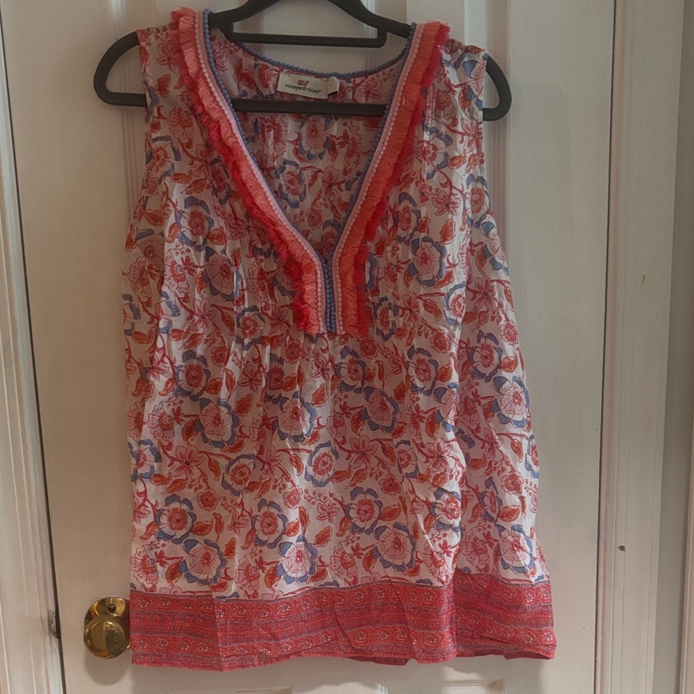 Vineyard Vines Red and Blue Floral Sleeveless Top